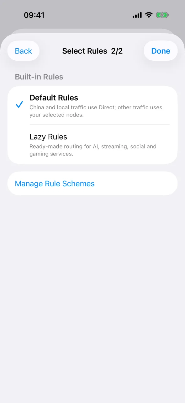 Select Rules on iPhone with Default Rules selected